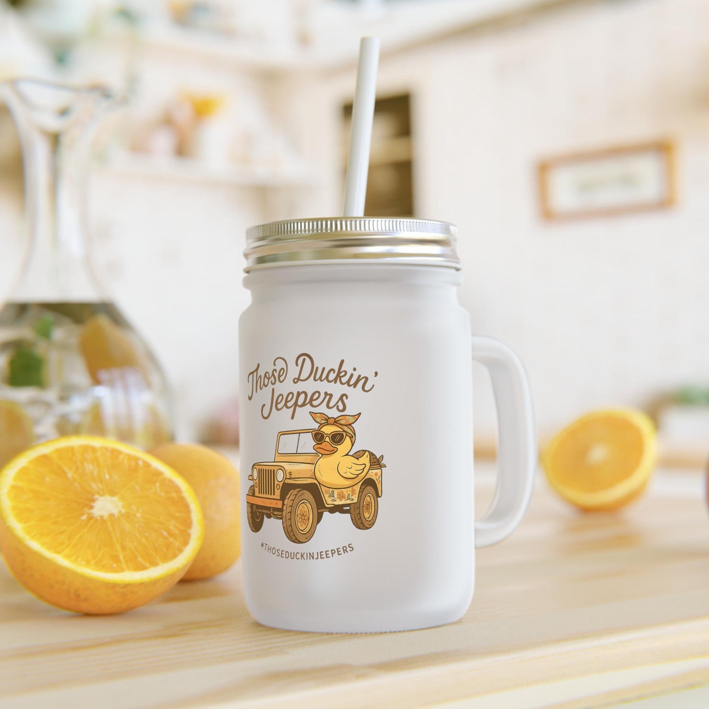 Those Duckin Jeepers Mason Jar with Jeep Design, Ideal for Jeep Lovers, Outdoor enthusiasts and jeep enthusiast